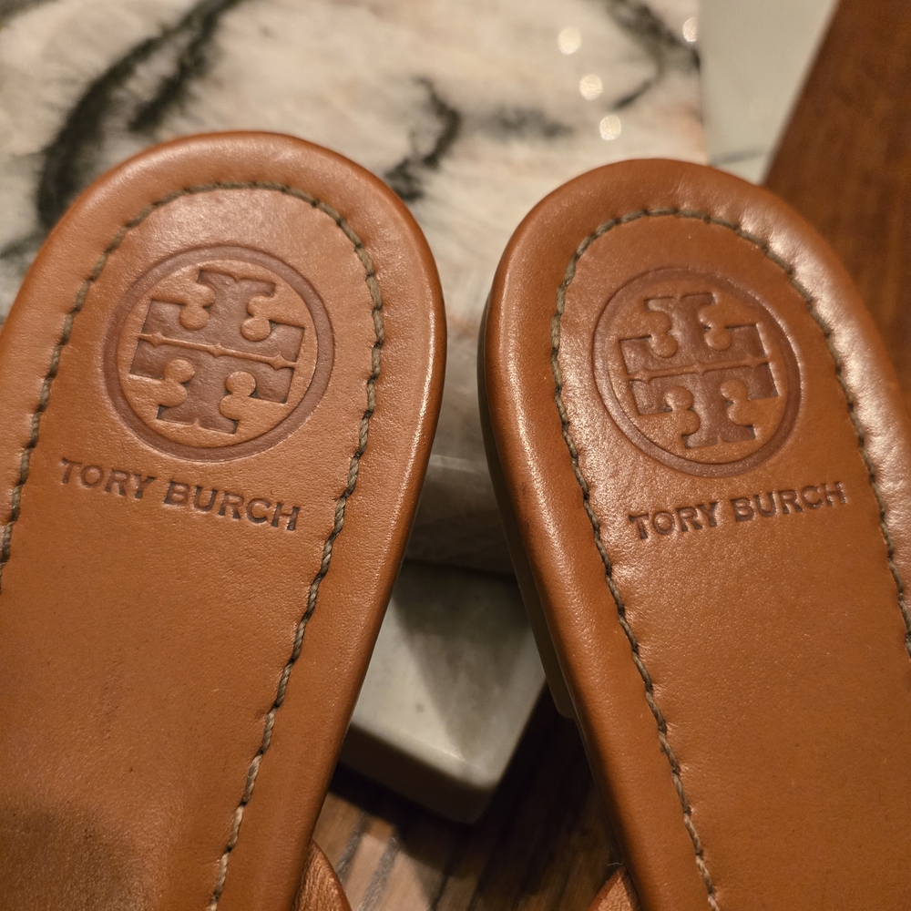 Tory Burch Leather Miller Thong Sandals Size 9 Dark Tan Preloved - Picture 7 of 15